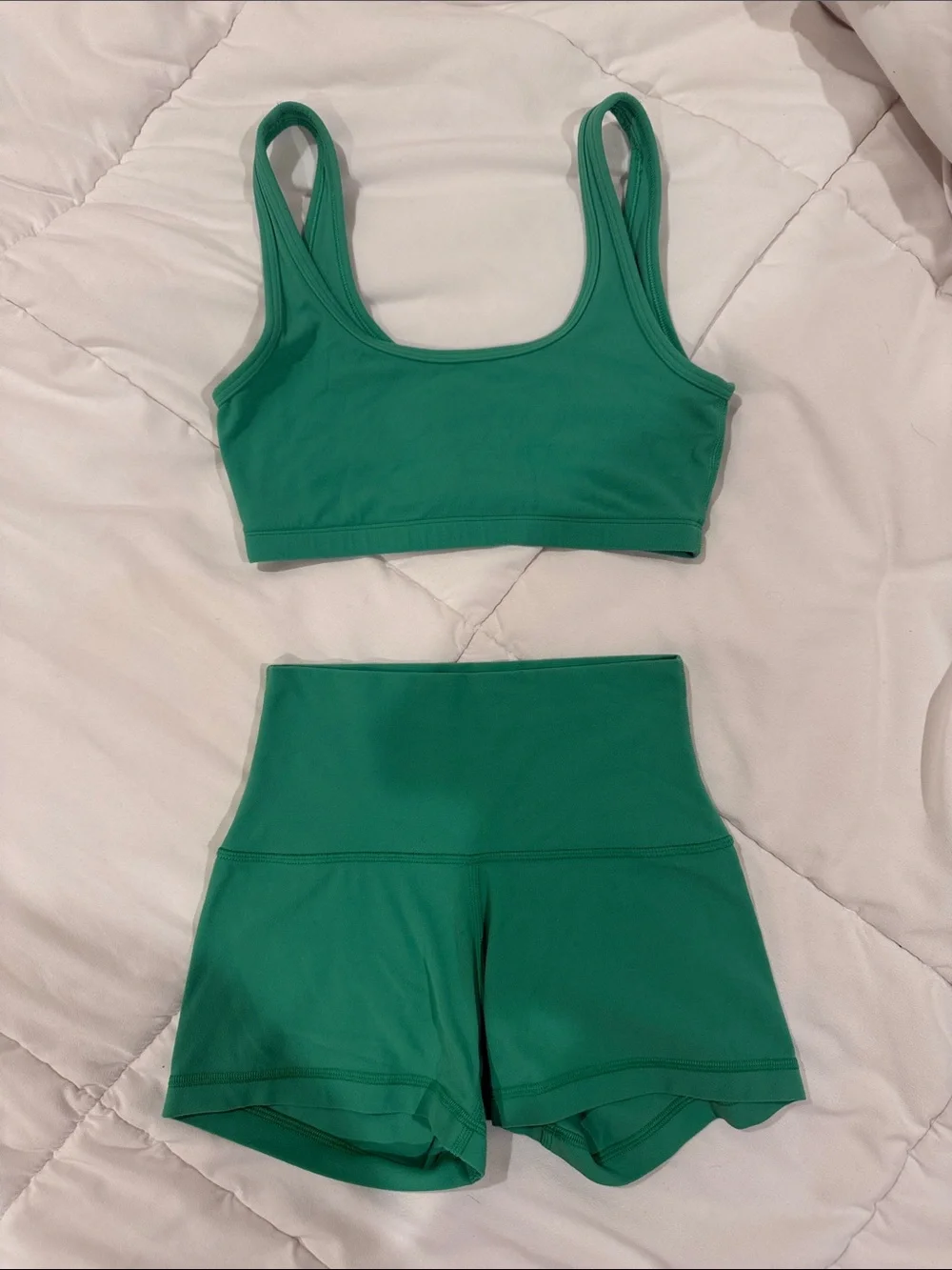 Aritzia Green Athletic Shorts and Matching Sports Bra Set